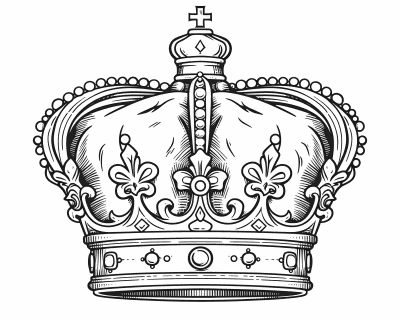 Розмальовка масивної корони з ліліями, перлами та державою з хрестиком
